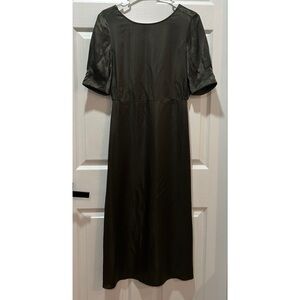 MODERN CITIZEN Satin Juliette Puff Sleeve Midi Dress Sz Small Green Short Sleeve